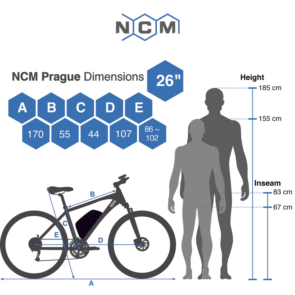 NCM PRAGUE ELECTRIC MOUNTAIN BIKE, E-BIKE, E-MTB, 250W-500W, 36V 13Ah 468Wh BATTERY (BLACK 26)