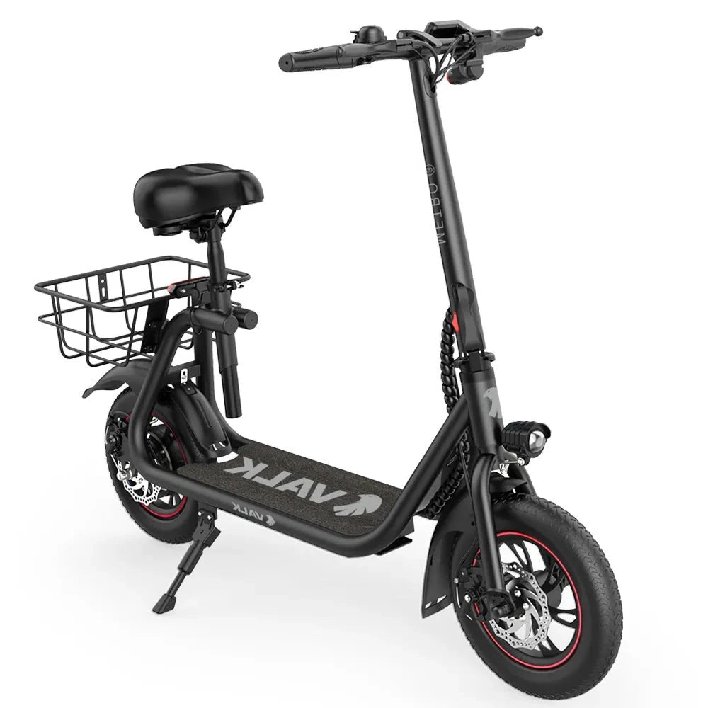 VALK BasketBolt Electric Scooter With Seat, Disc Brakes, 12" Tyres, Motorised EScooter 6 Months Free Service