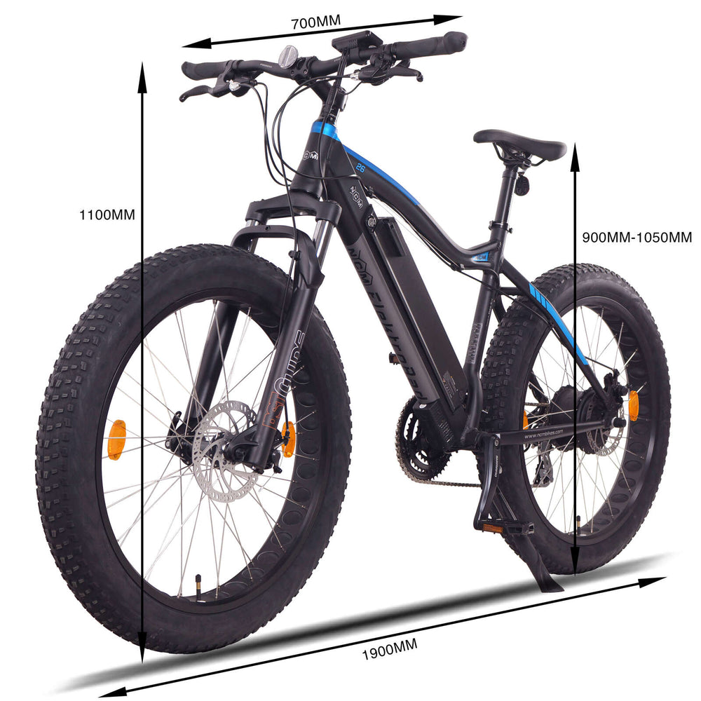 NCM ASPEN FAT ELECTRIC BIKE, E-BIKE, E-MTB, 250W-750W 48V 13Ah 624Wh BATTERY (BLACK 26)